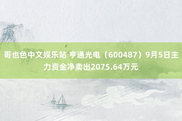 哥也色中文娱乐站 亨通光电（600487）9月5日主力资金净卖出2075.64万元